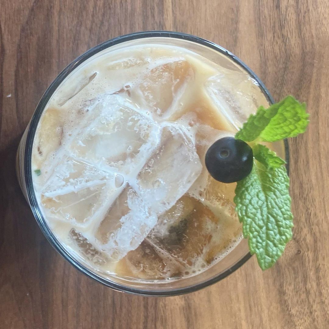 Iced coffee with mint in it