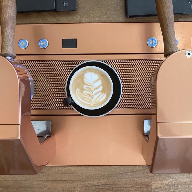 Coffee art on espresso machine at Twin Beans