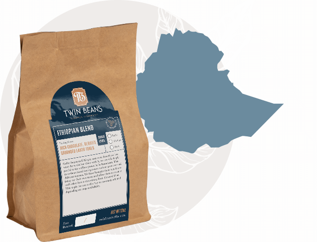 Bag of Ethiopian Blend coffee beans