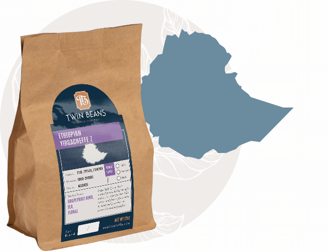 Bag of Ethiopian Yirgacheffe Z coffee beans