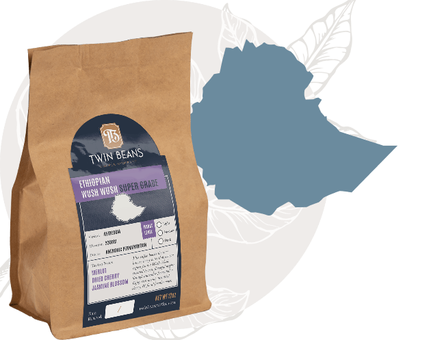 Bag of Ethiopian Wush Wush super grade Coffee Beans